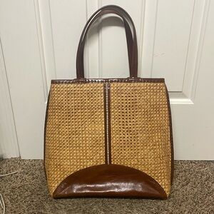 Tommy Bahamas cane zippered tote bag